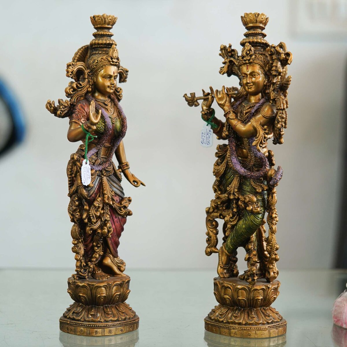 Brass Radha Krishna Idol Set – Handcrafted Hindu God Statues for Home Temple Office Decor (35.6 cm / 14 Inch) - Image 2