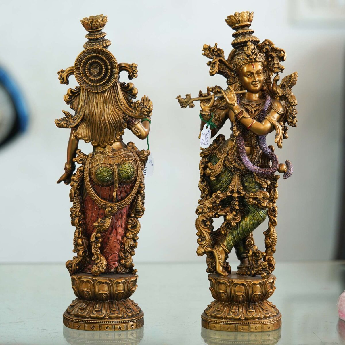 Brass Radha Krishna Idol Set – Handcrafted Hindu God Statues for Home Temple Office Decor (35.6 cm / 14 Inch) - Image 4