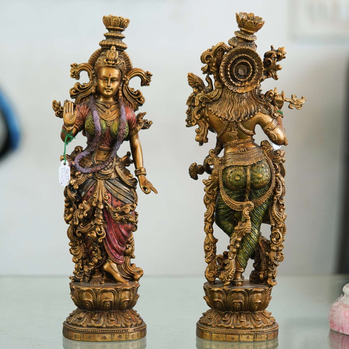 Brass Radha Krishna Idol Set – Handcrafted Hindu God Statues for Home Temple Office Decor (35.6 cm / 14 Inch) - Image 3