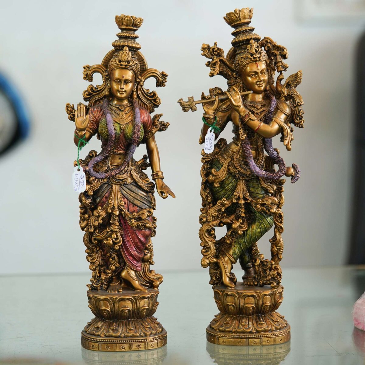 Brass Radha Krishna Idol Set – Handcrafted Hindu God Statues for Home Temple Office Decor (35.6 cm / 14 Inch)