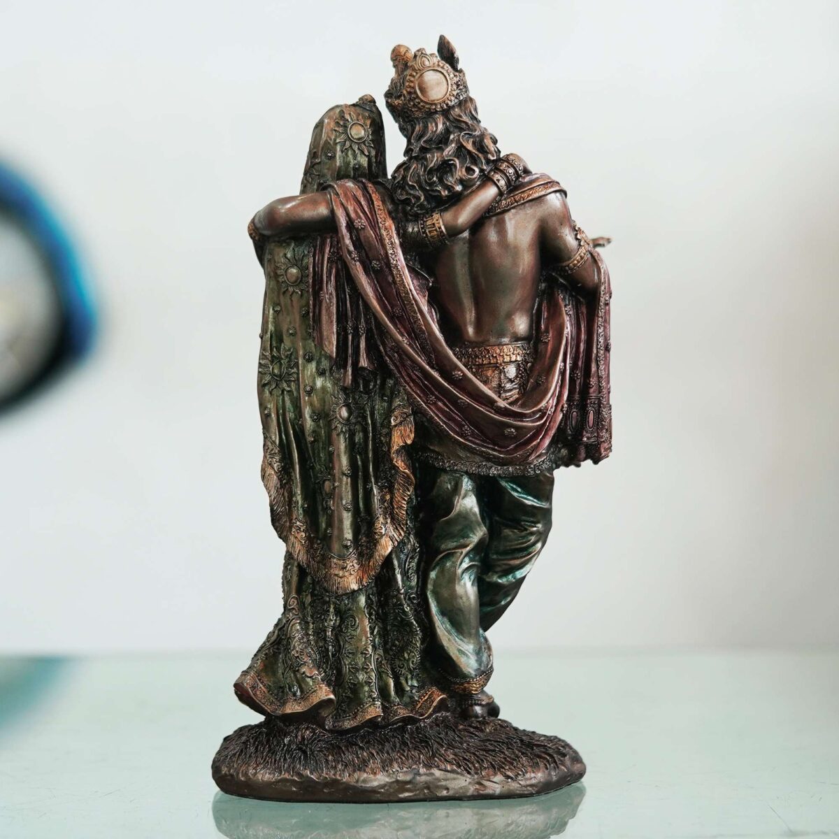 Bronze Handmade Radha Krishna Idol – Showpiece for Temple, Home, office & Table Decor - Image 4