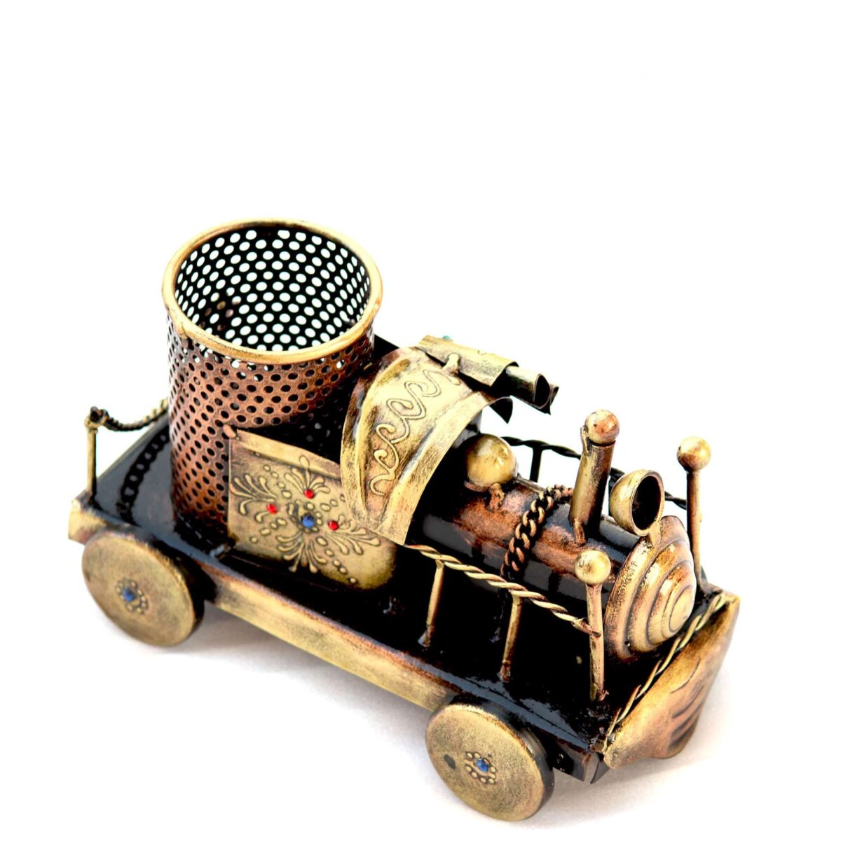 Handcrafted Brass Train Pen Holder – Vintage Desk Organizer | Unique Office & Home Decor - Image 2